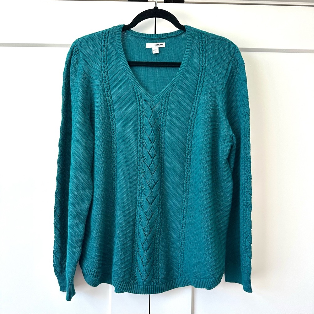 Sonoma Teal V-Neck Cable Knit Sweater